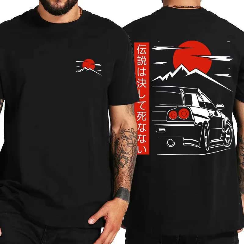 Japanese Style Car JDM Culture GTR R34 Racing T Shirts Men Back Print Wear Oversized 100% Cotton Tops Tee Men T Shirts Y250819