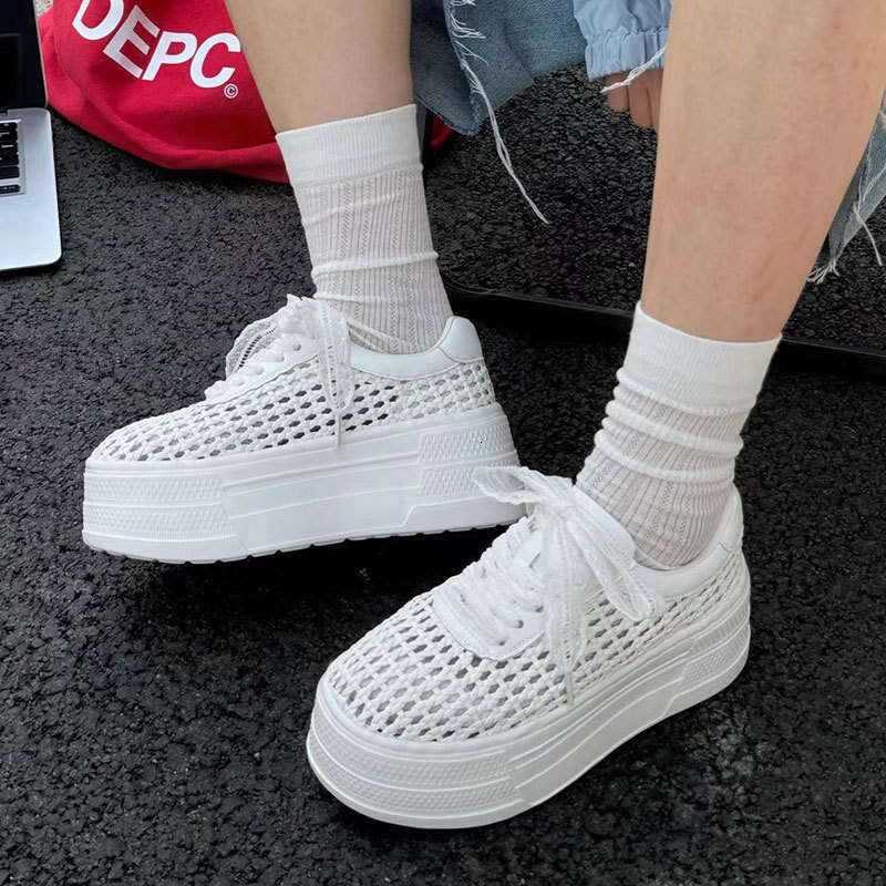 Large White Sneakers for Women 2025 Summer Thick Sole Versatile Fashion Mesh Breathable Sports Casual Shoes
