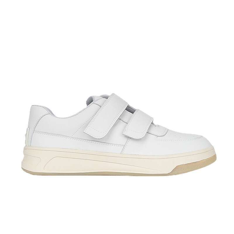 Sheepskin Version ~ Smiley Face Velcro White Sneakers for Women Genuine Leather Round Toe Thick Sole Versatile Casual Height Increasing Sports Shoes T