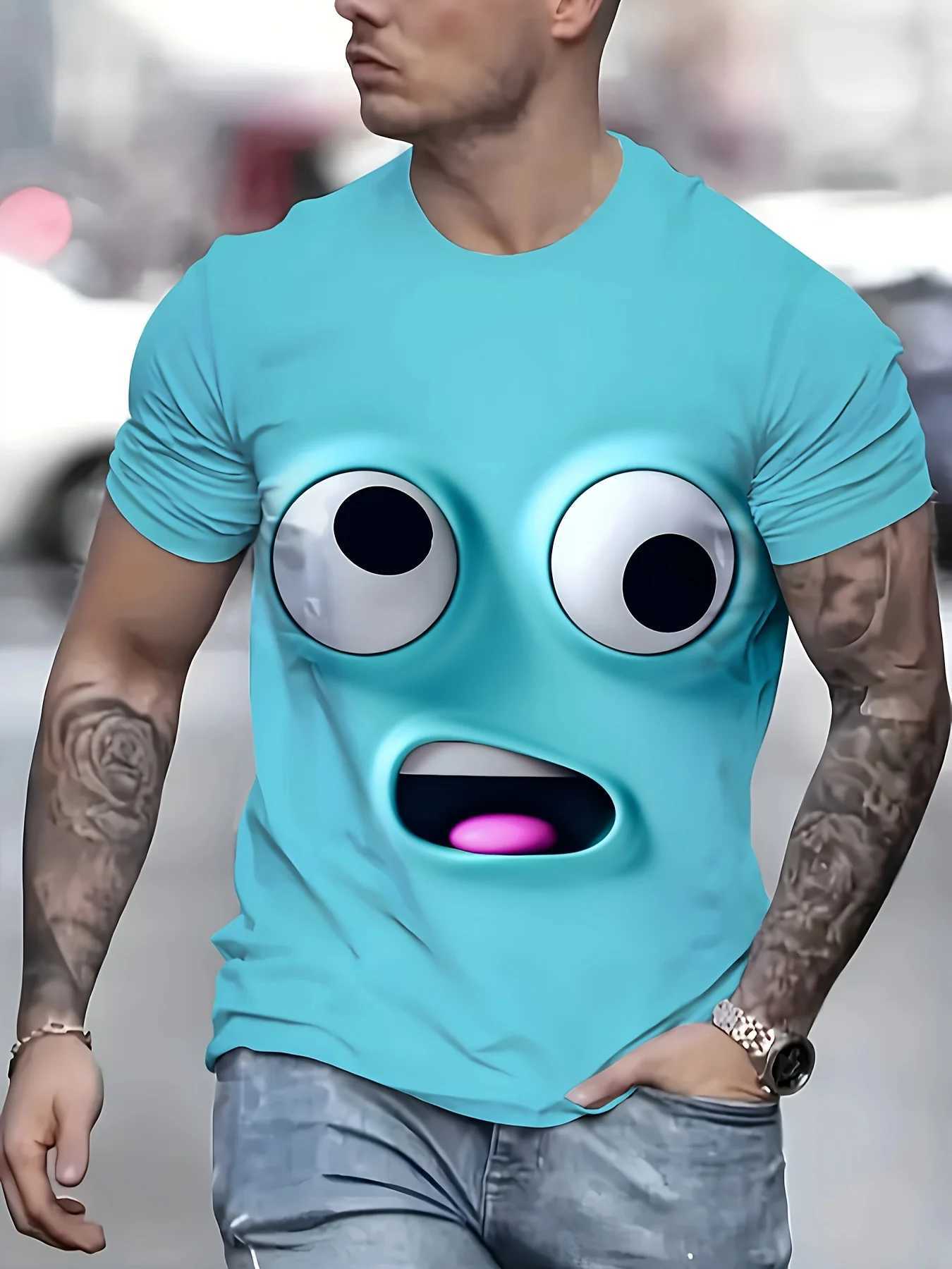 Funny Smiling Face Pattern T-shirt Harajuku Fashion Mens New Street Clothing Smiling Face Mens T-shirt Neutral T-shirt Top Y250819