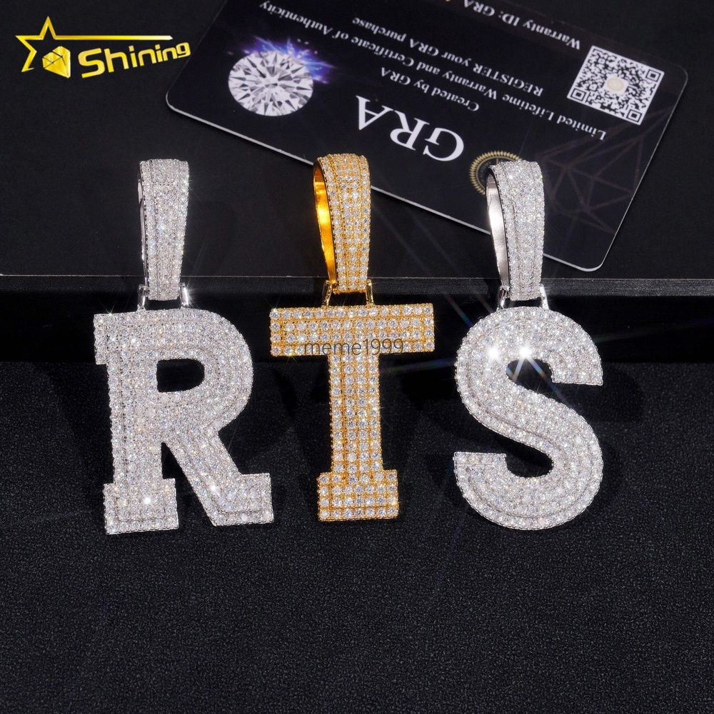 Wholesale Pass Diamond Tester Moissanite A-Z Initial Pendant 925 Sterling Silver Iced Out Jewelry Hip Hop Letter Pendant for Men