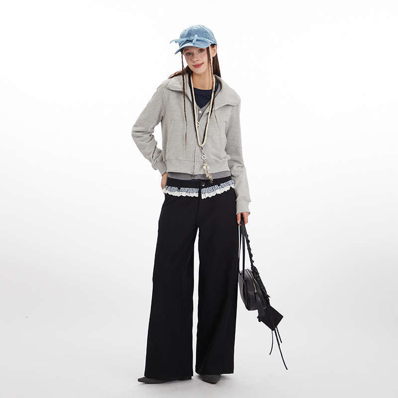 Heyhenry American Style Spicy Girl Stand Collar Sweatshirt For Women Autumn Winter Ins Slim Fit Regular Shoulder Short Jacket B5