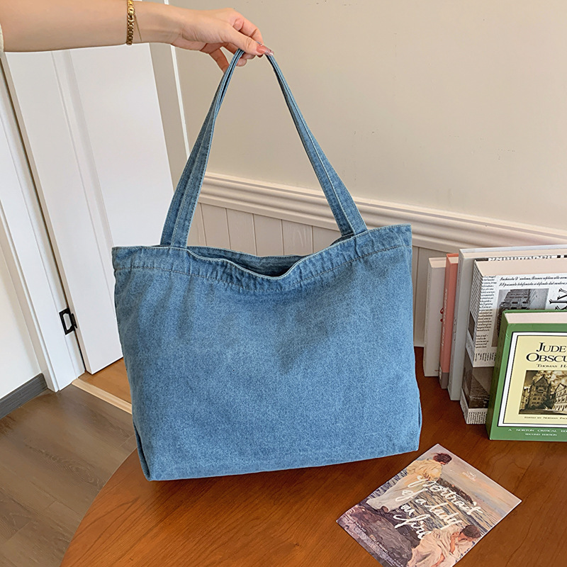 2025 Autumn New Large Capacity Solid Color Washed Cowboy Bag Student Commuter Shoulder Bag Women's Art Leisure Handbag Women's Crossbody Bag