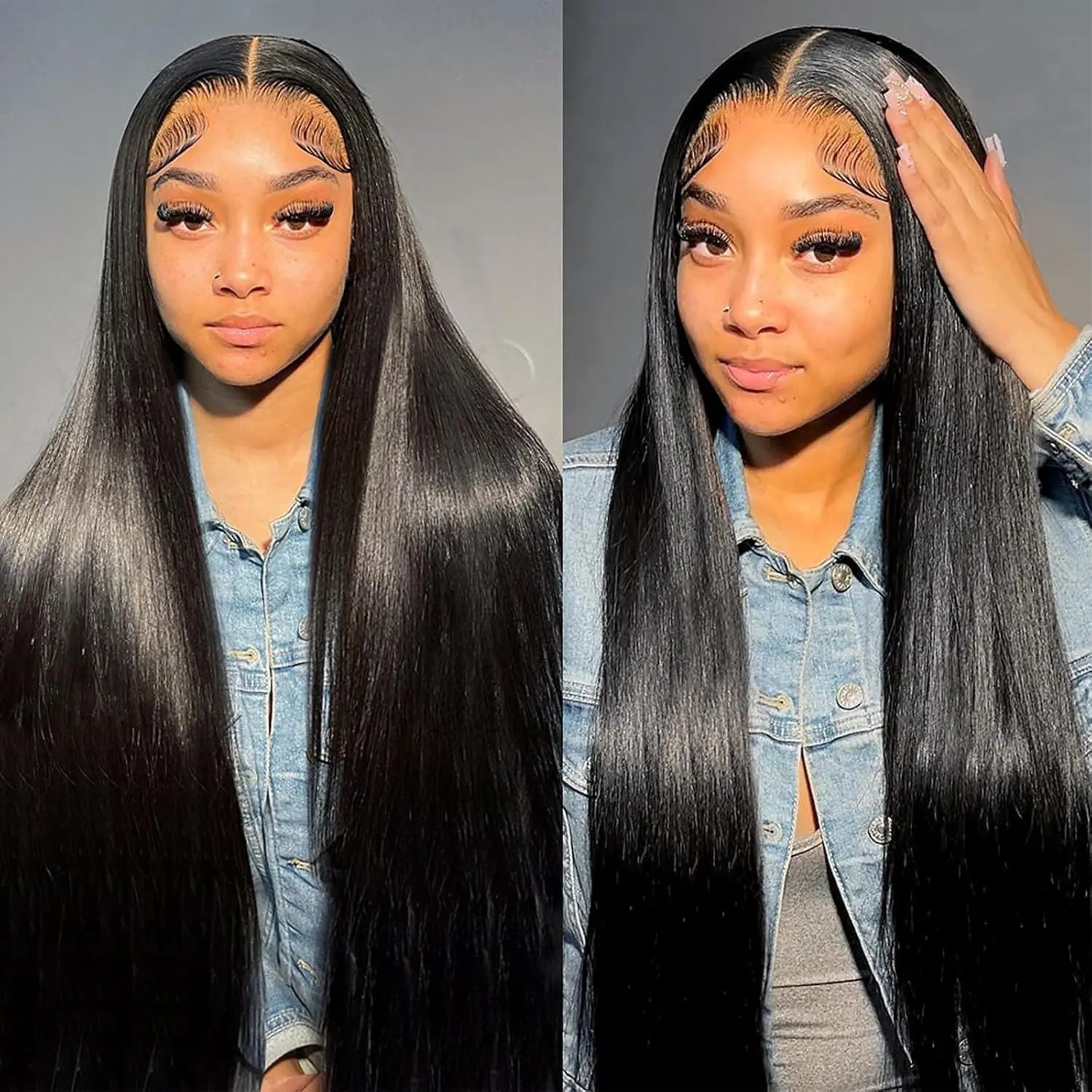 Wear and Go HD Lace Closure Wig 180% Density Hd Transparent Lace Straight Human Hair Wigs Pre-cut Lace Pre-Plucked Bleached Knots Ready to Wear 24 Inc