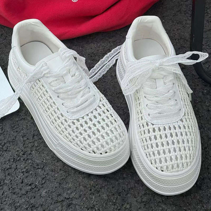 Large White Sneakers for Women 2025 Summer Thick Sole Versatile Fashion Mesh Breathable Sports Casual Shoes
