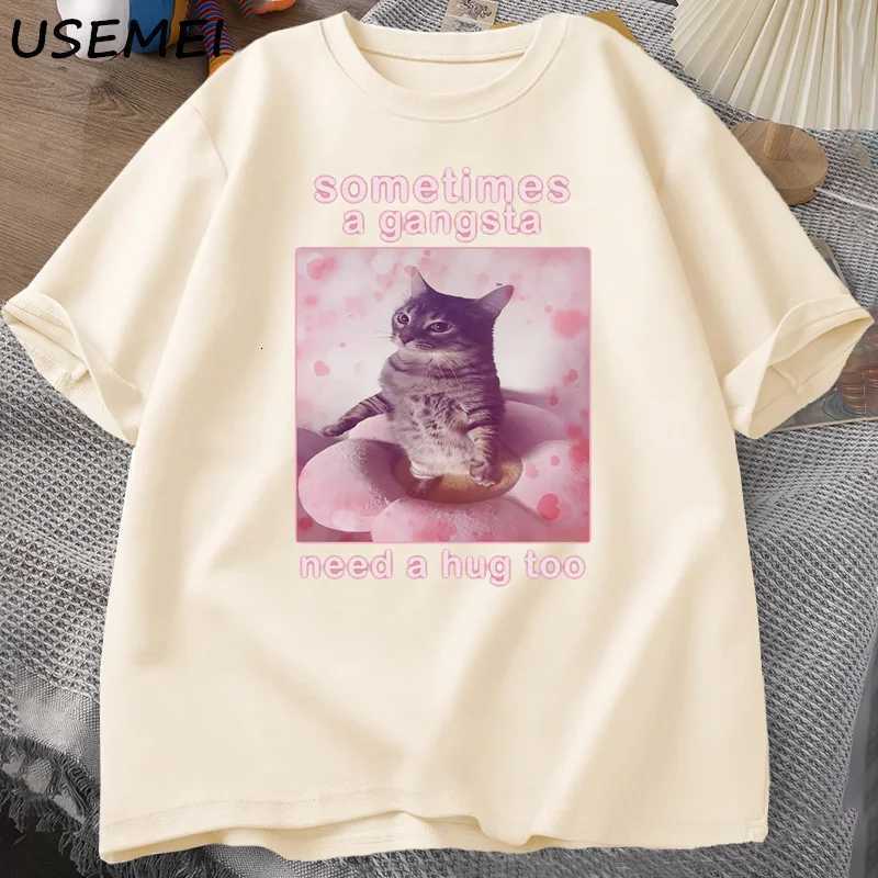 Sometimes A Gangsta Need A Hug Funny Cat Meme T-shirt Men Women Goofy Ahh T Shirt Y2k Graphic T Shirts Oversized Tee Clothing Y250819
