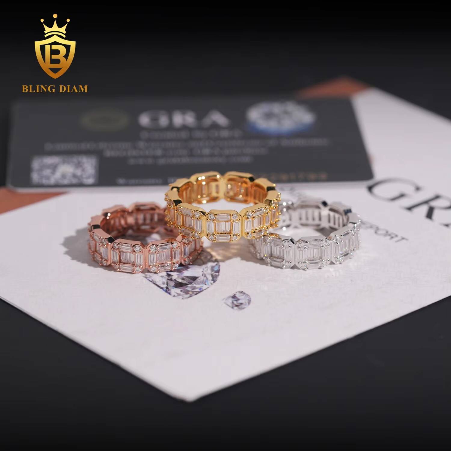 GRA Certified 925 Sterling Silver Gold Plated Hip Hop Jewelry VVS Diamond Moissanite Hip Hop Ring
