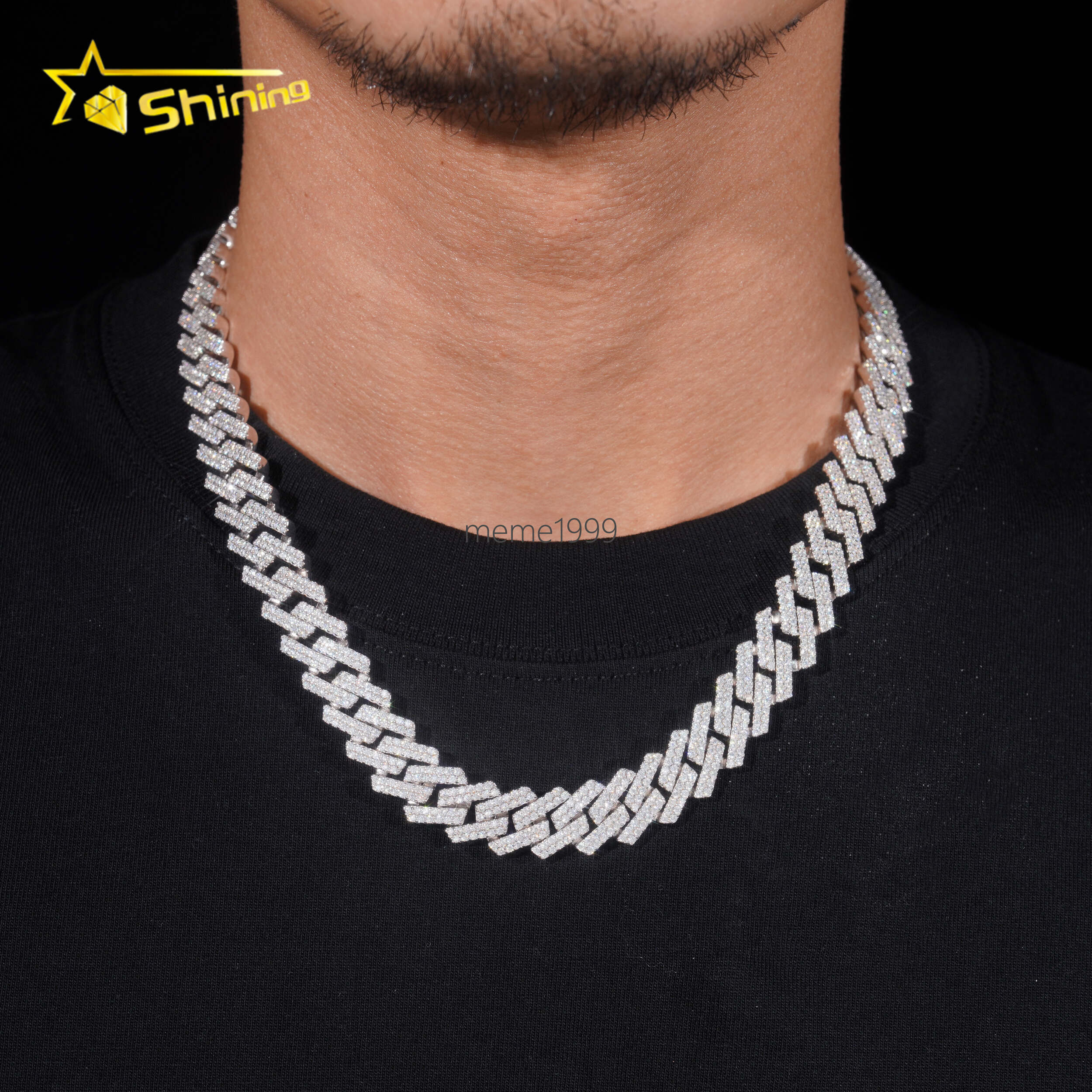 Sterling Silver 925 Vvs Moissnaite Pass Diamond Test Iced Out Hip Hop Jewelry Moissanite 14mm Cuban Chain