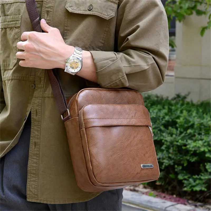 Portable Men Leisure Commuter Shoulder Crossbody Bag Fashion Male PU Handbag Vertical Large Capacity Leather Phone Bag For Men Y250819