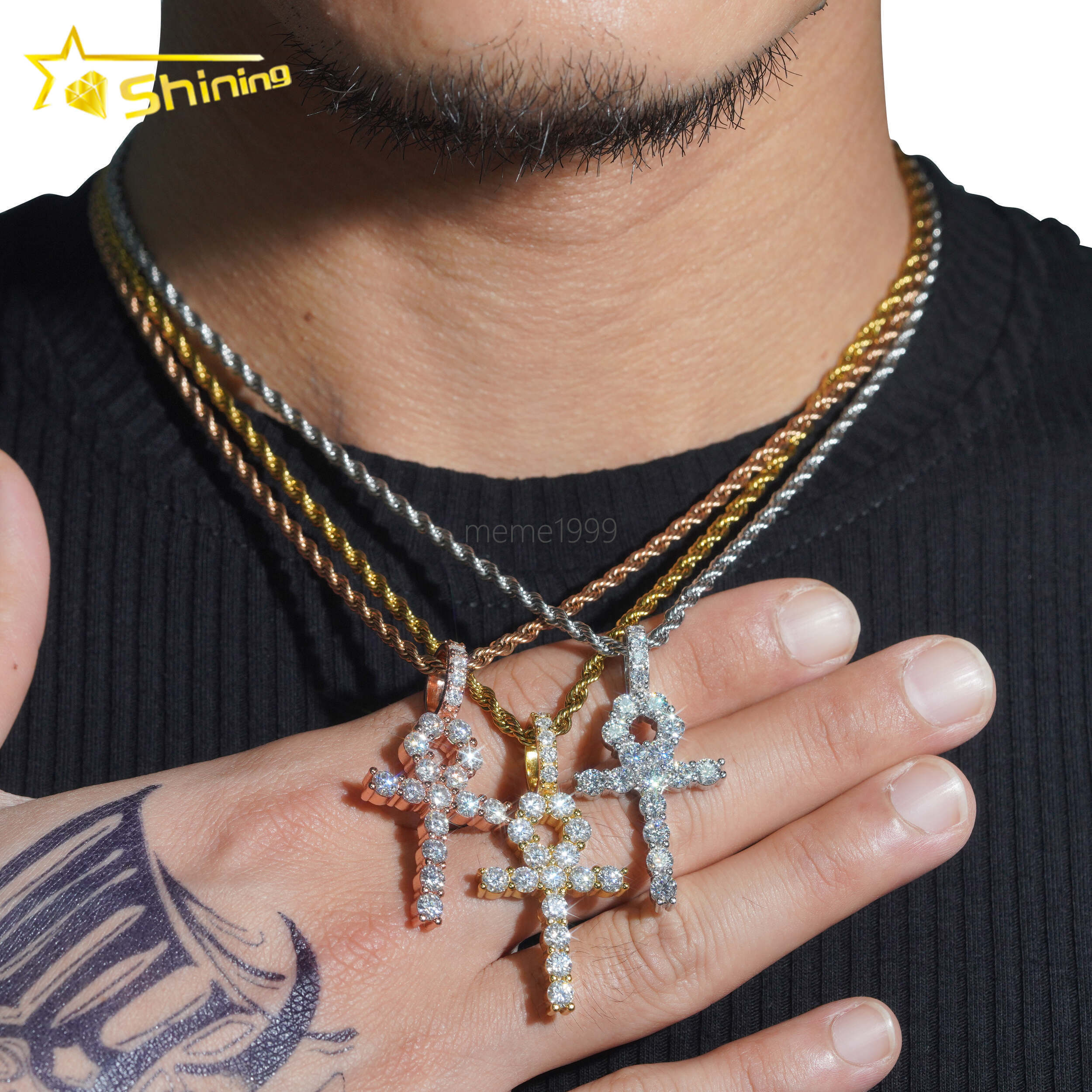 Fine Jewelry Dropshipping Iced Out VVS Moissanite Cross Pendant18K Gold Plated Sterling Silver Fashion Jewelry Pendants Charms