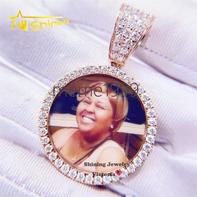 Pass Diamond Tester 35MM 10K Rose Gold Moissanite Diamond Iced Out Picture Memory Pendant