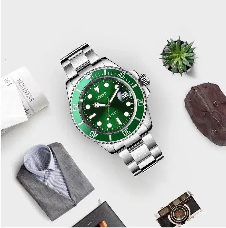 Mens Watch Green Water Ghost Calendar Watch High end Simple Fashion Stainless Steel Student Sports Watch 250818