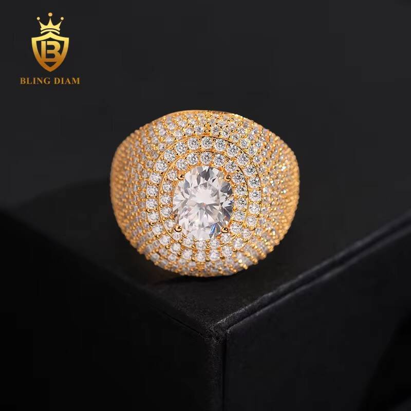 Hot Selling Fashion Jewelry 925 Sterling Silver Hip Hop Luxury Iced Out Jewelry Oval Moissanite Hip Hop Ring Men