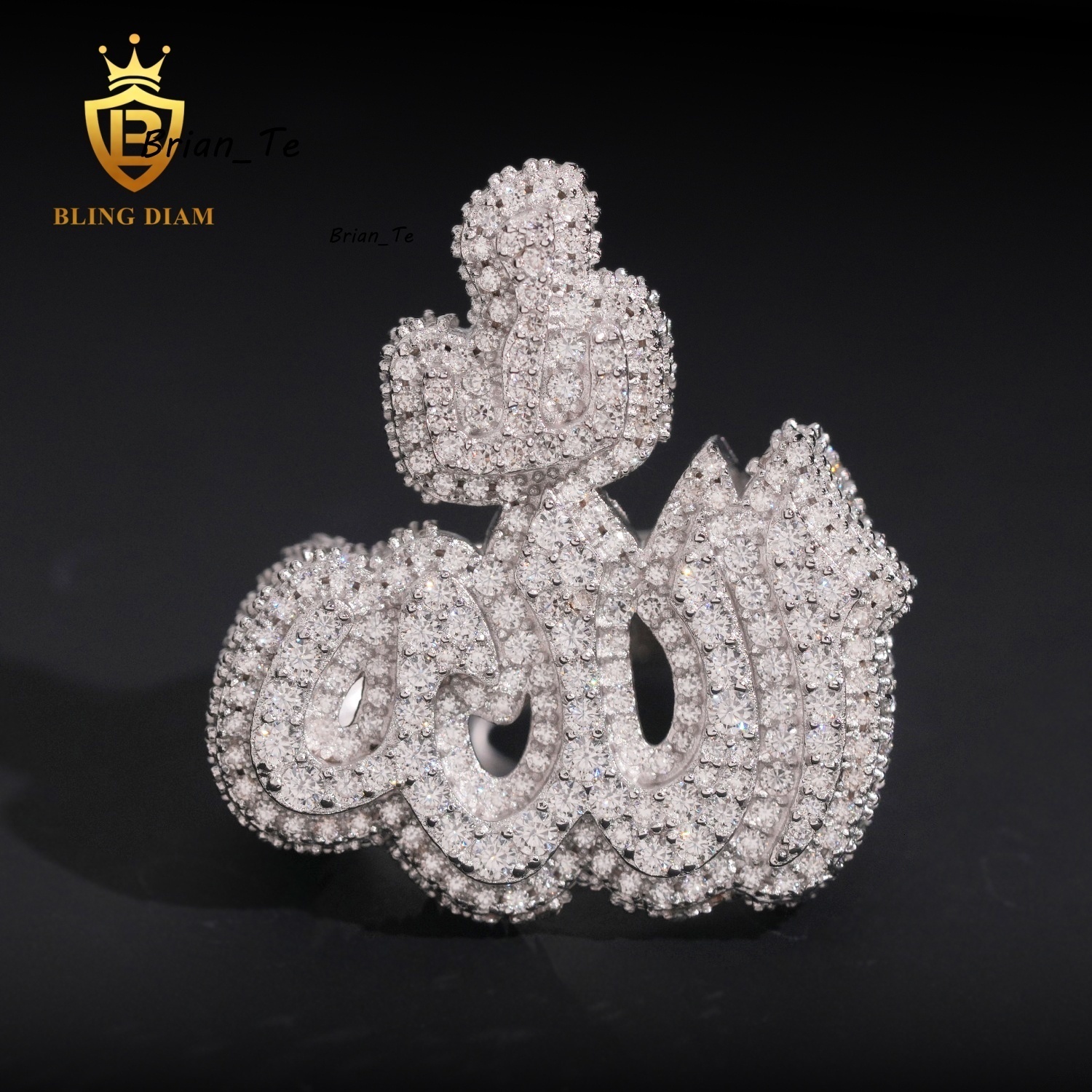 GRA Certificate Fine Jewelry Iced Out Hip Hop Jewelry 925 Sterling Silver Diamond Custom Moissanite Ring Allah Ring