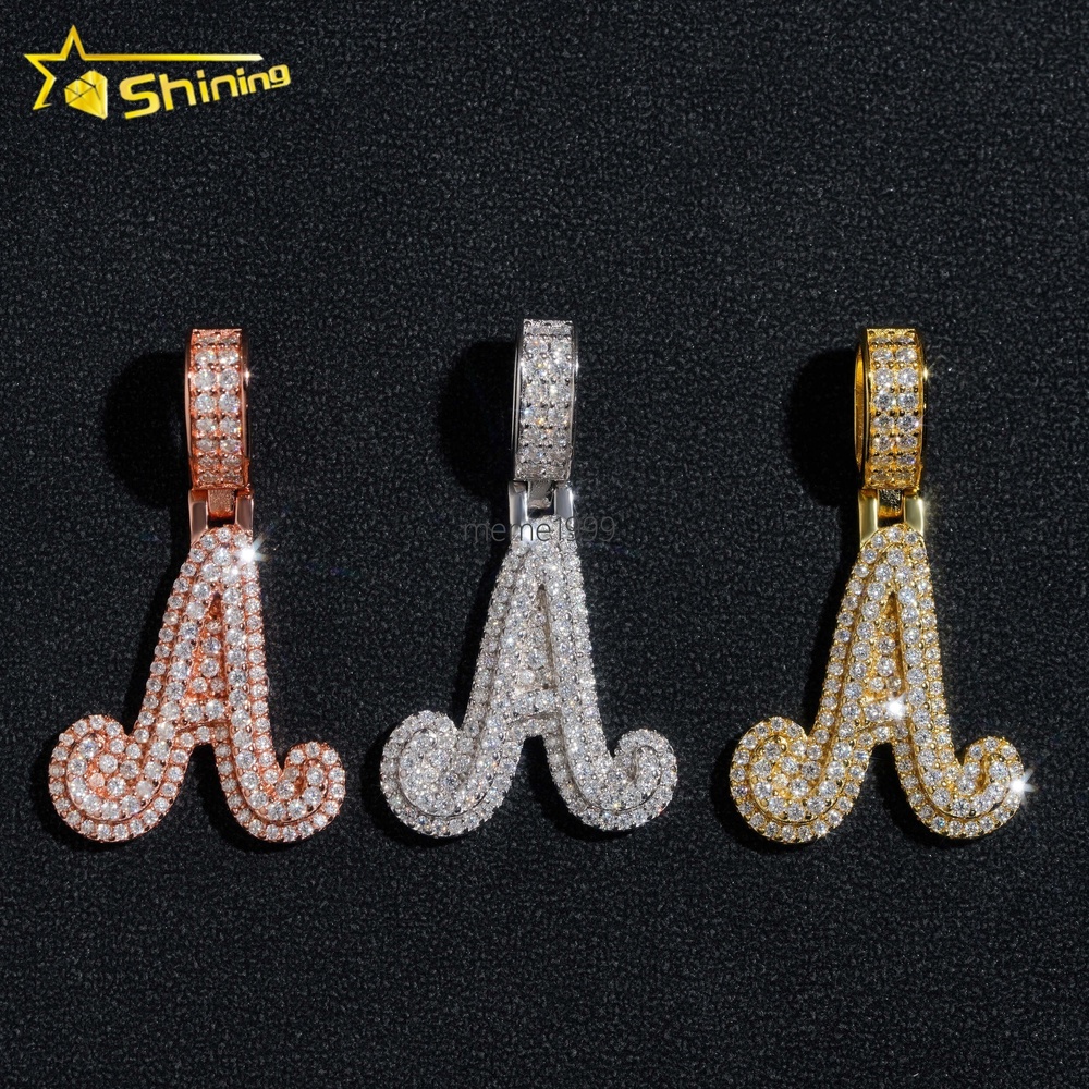 Factory Price Custom Initial Name Charm Hip Hop Solid 925 Silver Iced Out VVS Moissanite Letter Pendant
