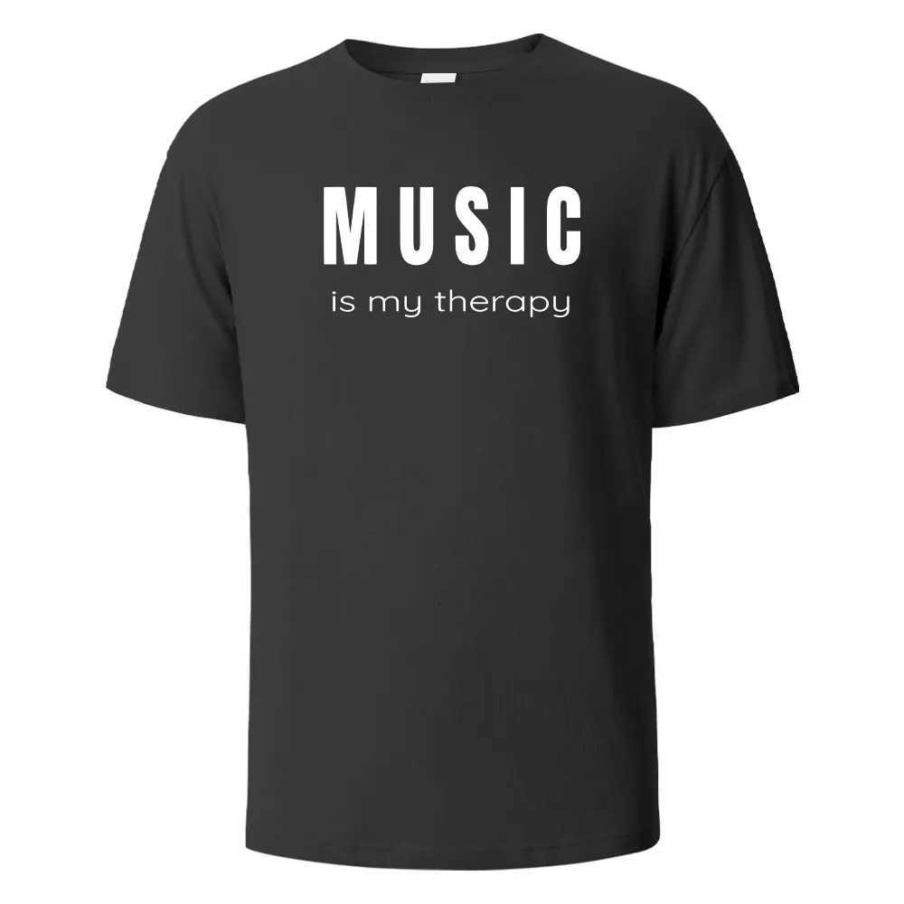 Music Is My Theropy Print T-Shirt Casual Short sleeved Tops Summer Tees For Men Women 100% Cotton O-neck Oversize Streetwear Top Y250819