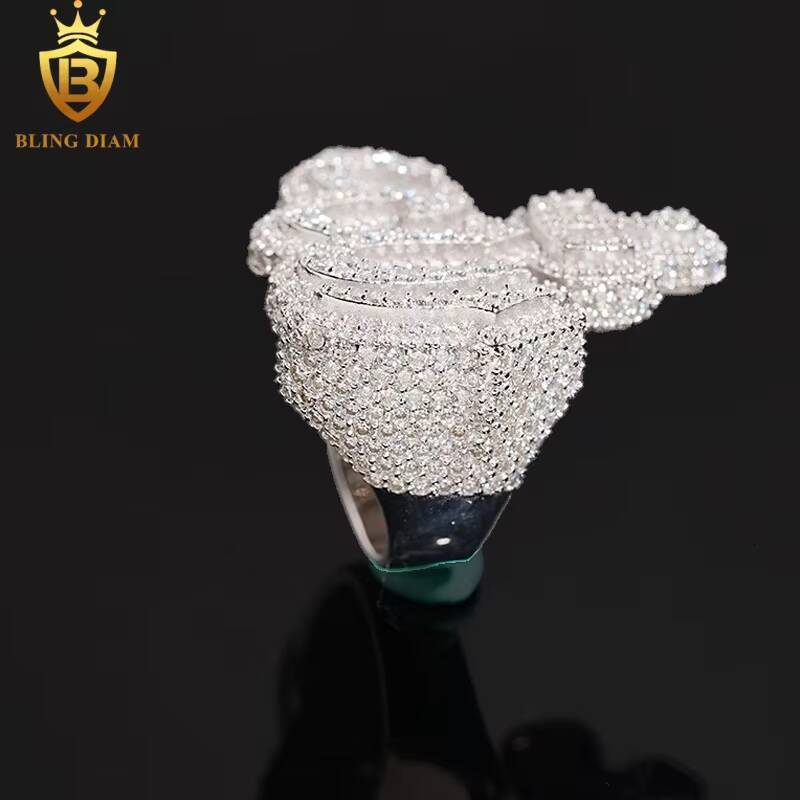 Hot Sale Hip Hop Jewelry Ring 925 Silver Ice Out VVS Moissanite Fully Diamond Mens Rings