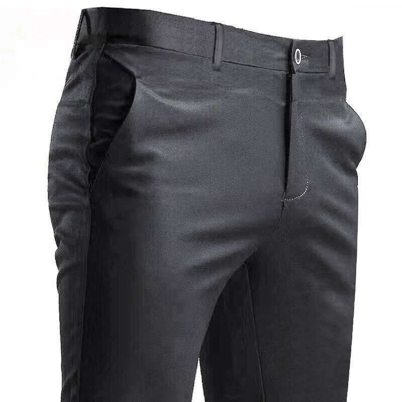 Men's Suit Stretch Smart Casual Trousers Pocket Solid Color Straight Wearable Full Length Home Work Black Dress Pants