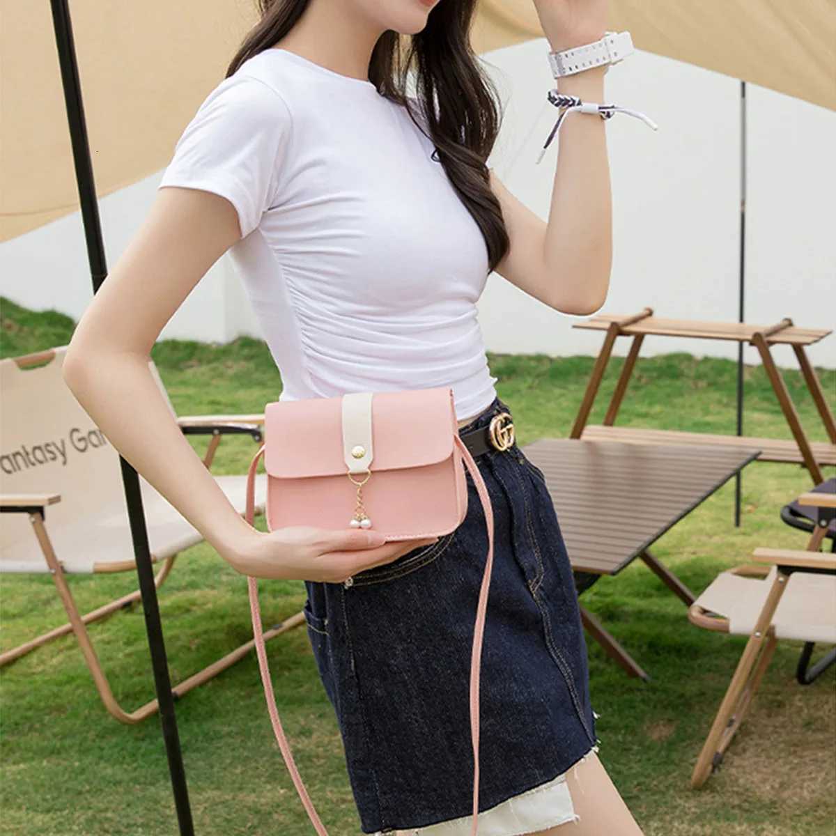 Ladies Pearl Decorated Small Square Crossbody Bag Mobile Phone Bag Fashionable Womens Handbag Y250819