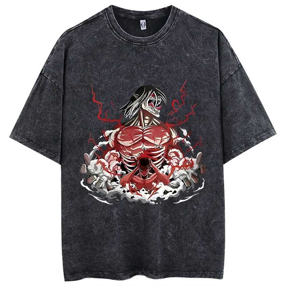 Anime Attack on Titan T-Shirt Hip Hop Oversized Streetwear Vintage Printed Washed Short Sleeve T Shirt Summer Cotton Male Tops Y250819