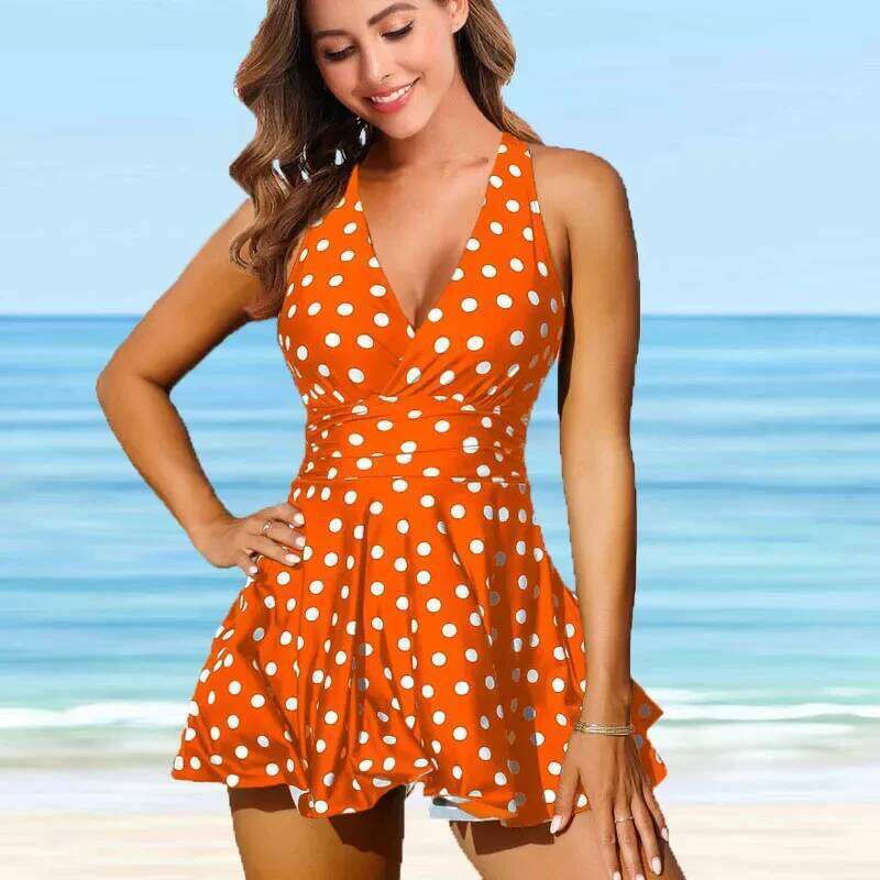 Summer Casual Fashion Women's Swimwear High Quality Skin-Friendly White Polka Dot Printed Neck Strapless Swimming Skirt S-6Xl