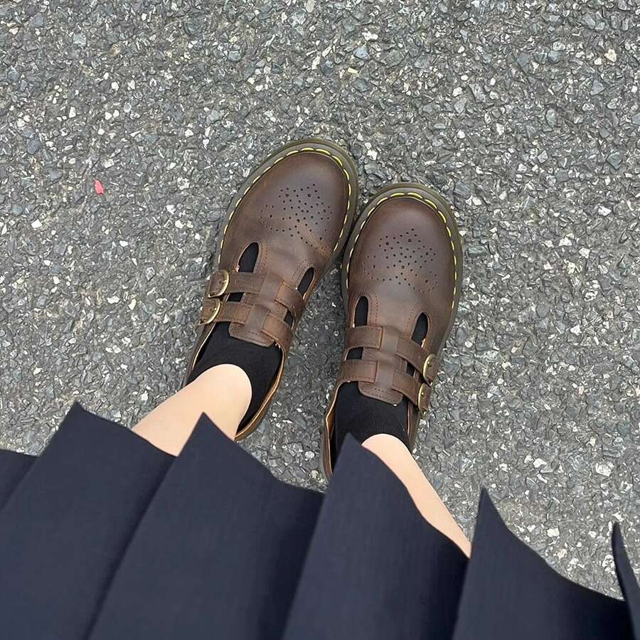 Cowhide Version ~ Niche Versatile Martin for Women, British Style Casual Small Leather Shoes, Hollow Thick-Soled Mary Jane Shoes