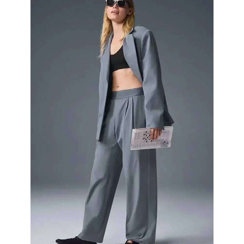 Women's Wide Leg Yoga Front Fold Loose Elastic Waist Sports Straight Pants Pocket Soft Black Casual Trousers Women Summer