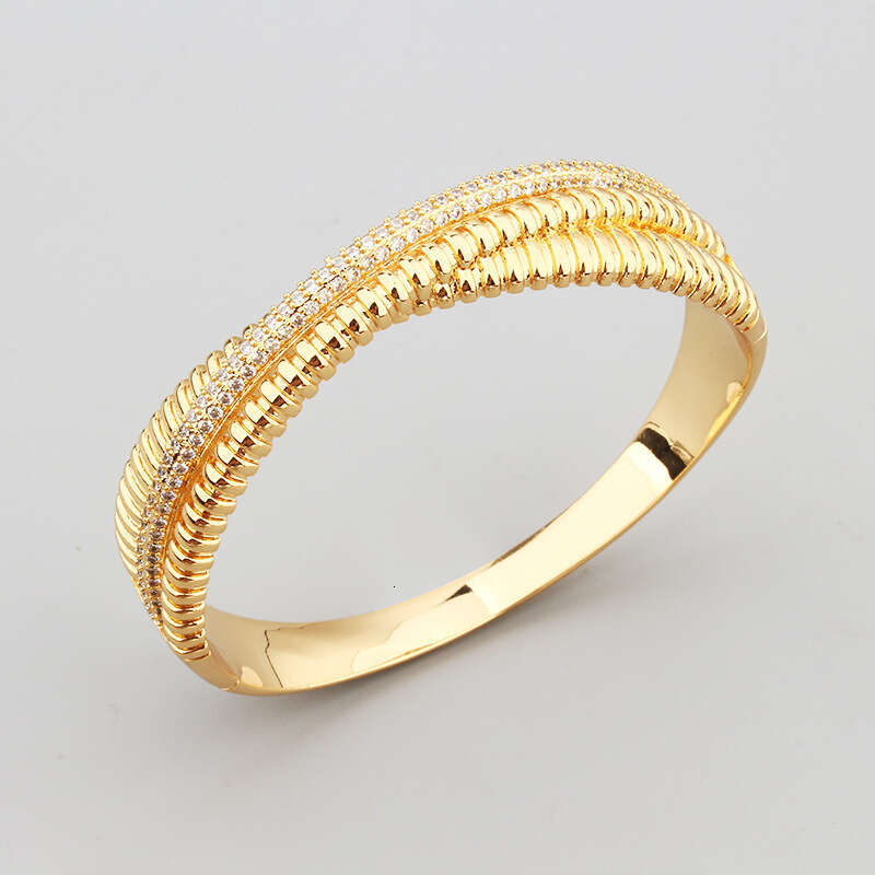 Fashion Inlaid Zircon Copper Gold-Plated Rolling Ball Cross Style Elegant Bracelet Ring Hot Item