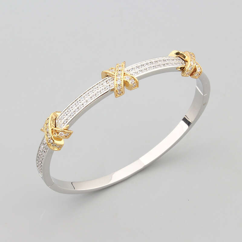 Elegant Small Palace Style Micro Inlaid Zircon X Letter Two-tone Bracelet Hot Item