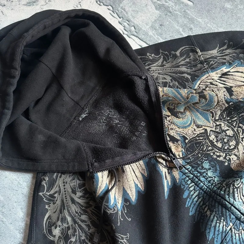 Harajuku Fashion Pattern Watermark Loose Hoodie Women Y2K Gothic Vintage Hip-hop Casual Punk Sports Sweater Coats250820