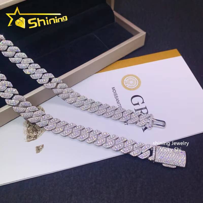 Hot Selling Hip Hop Jewelry Pass Diamond Tester S925 Silver 13mm Moissanite Cuban Link Chain Mens Cuban Bracelet