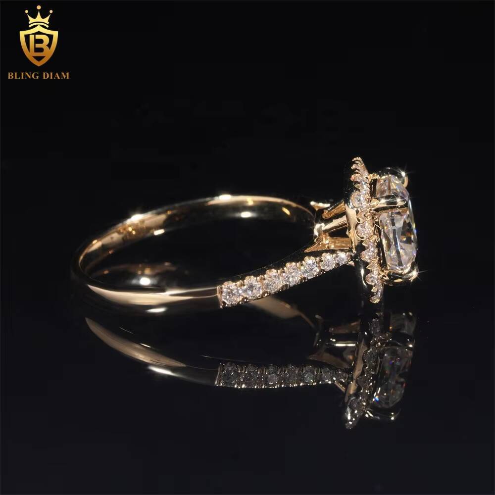 Custom Cushion Lab Diamonds Luxury 14K Real Gold VVS Moissanite Diamonds Wedding/Engagement Rings for Women