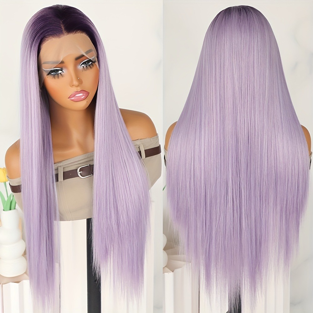 13x4 Ombre Purple Lace Frontal Wig Human Hair Straight Lace Front Wigs Light Purple For Women HD Glueless Preplucked Wigs Ready To Go
