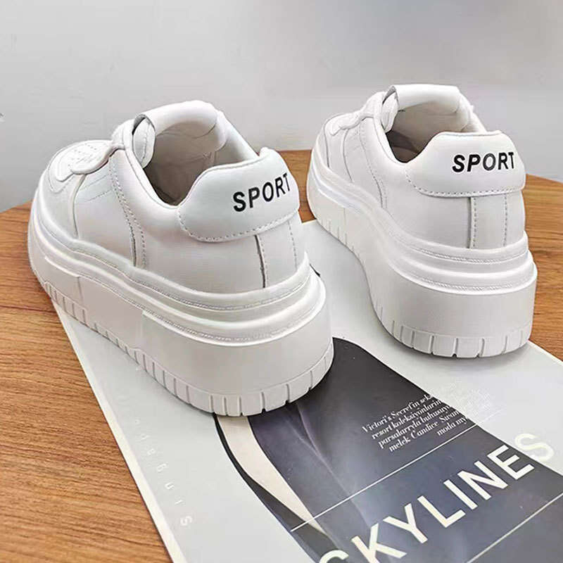 2025 New Genuine Leather 5.5CM Height-Increasing Platform Sole White Sneakers for Women Spring Summer Breathable Casual Versatile Board Shoes