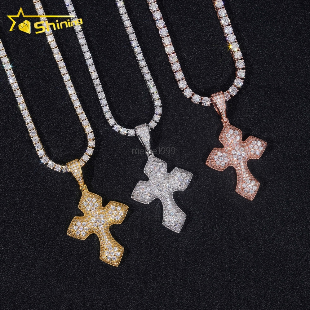 GRA Pass Diamond Tester Hip Hop Jewelry 925 Silver Gold Plated Iced Out VVS Custom Moissanite Pendant Cross Pendant