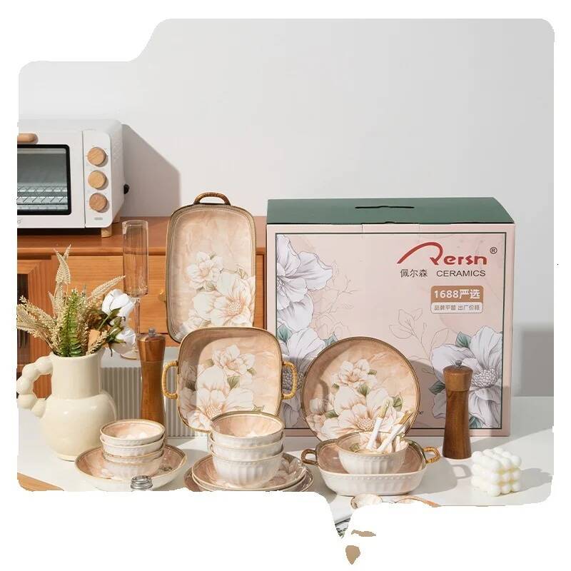 Household Camellia Ceramic Bowl Chopsticks High Aesthetic Underglaze Kitchenware Dining Essentials Outdoor Living Room Tableware