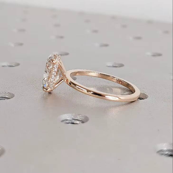 2ct Oval Cut Moissanite Engagement Ring Fine Jewelry Side Stones Hidden Halo Diamond 14k Gold Moissanite Ring