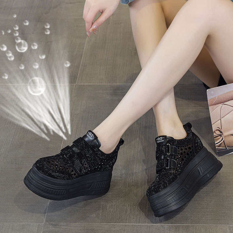 6cm Thick Sole Rhinestone White Sneakers for Women New Style Height Increasing Platform Sports Casual Fashion Versatile Mesh Shoes
