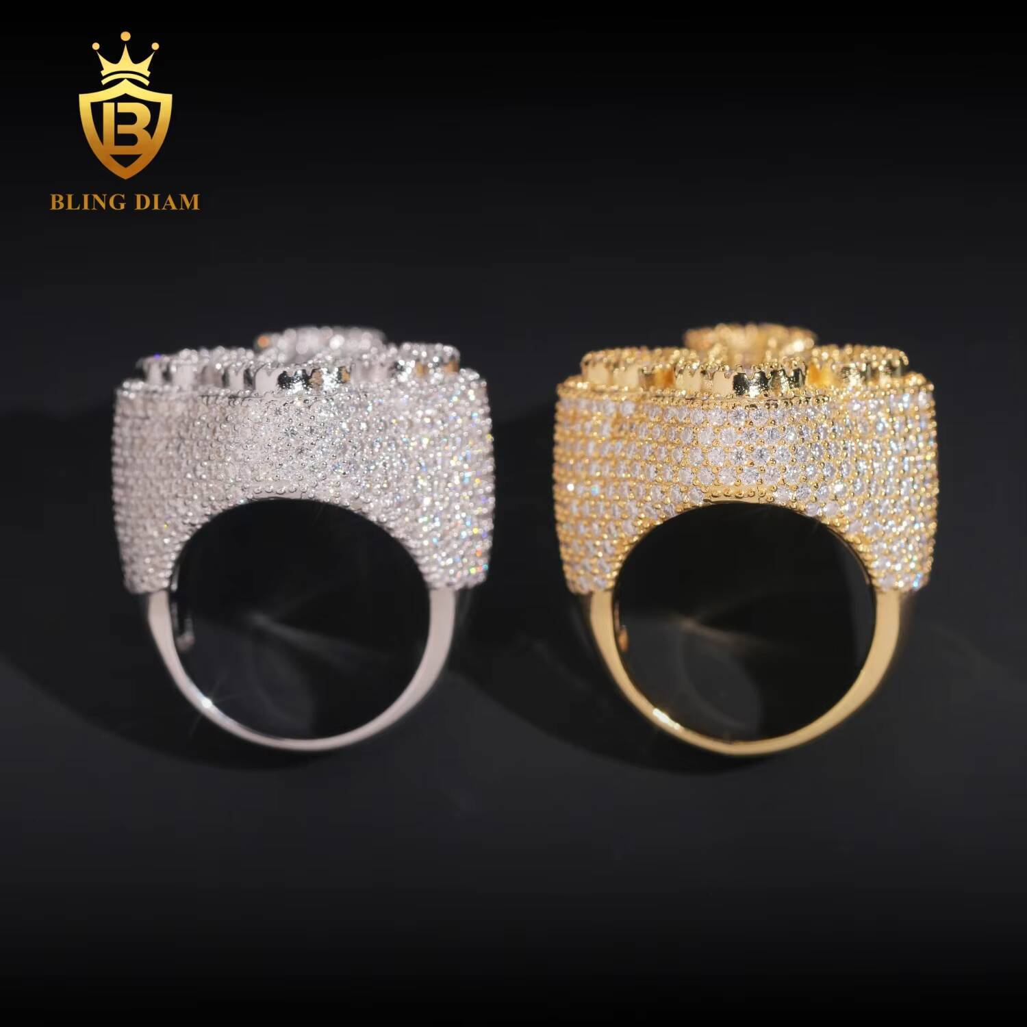 Hip Hop Jewelry Ring 925 Silver Gold Plated Vvs1 Moissanite Fully Diamond Ice Out Mens Cross With Rings