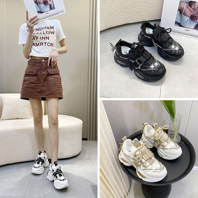 2023 Spring Summer New Style Foot-Shaping Dad Sneakers for Women Thick-Soled Height-Increasing White Casual Sports Shoes