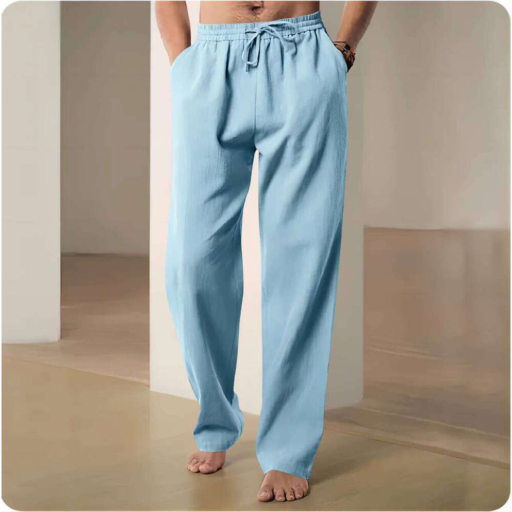 2025 New Men Spring Summer Quality Trousers Mens Cotton Hemp Breathable Comfortable Casual Home Straight Linen Men's Pants