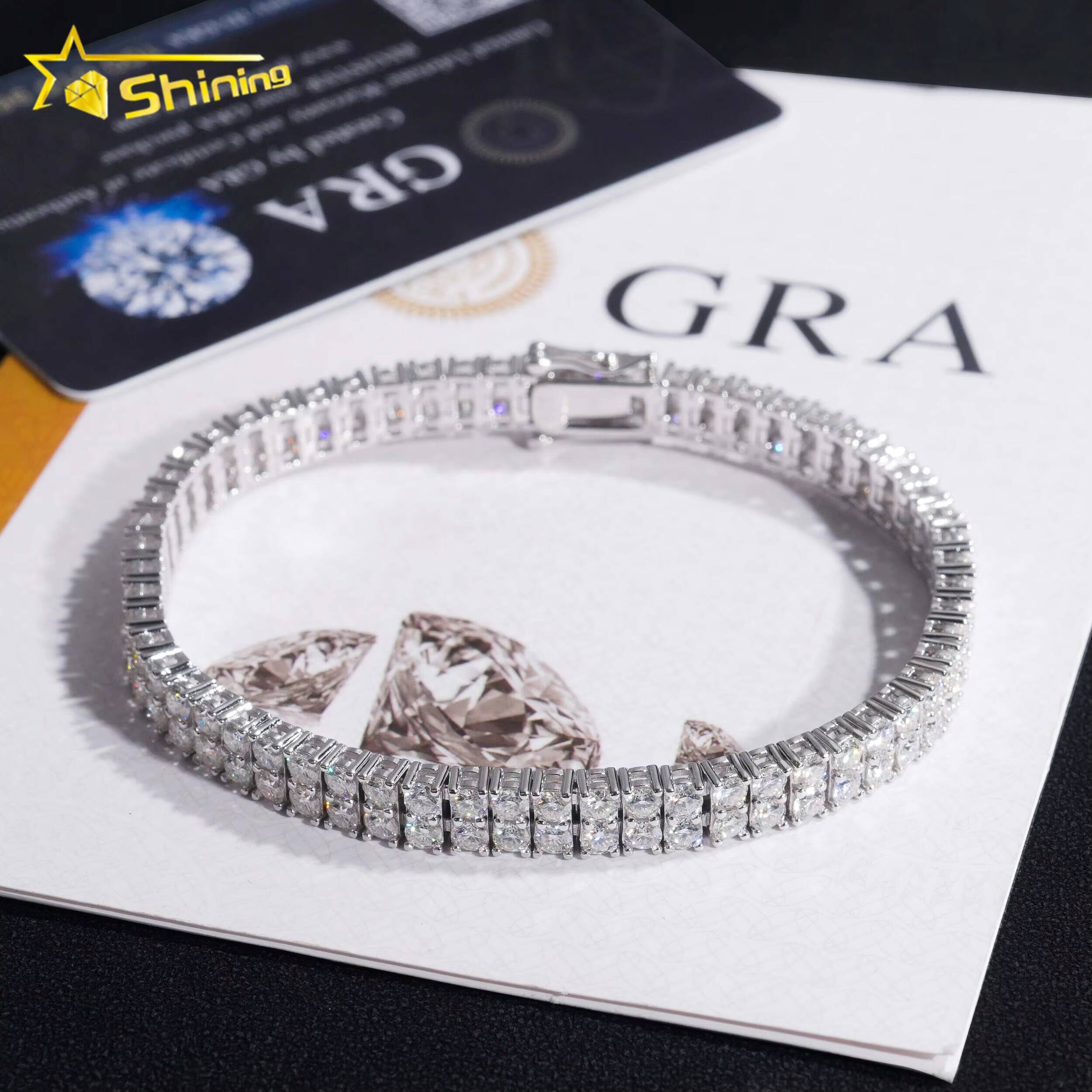 Luxury Hip Hop Jewelry 6MM Iced Out 925 Silver Gold Plated VVS D Color Moissanite Bracelet Men Moissanie Tennis Bracelet