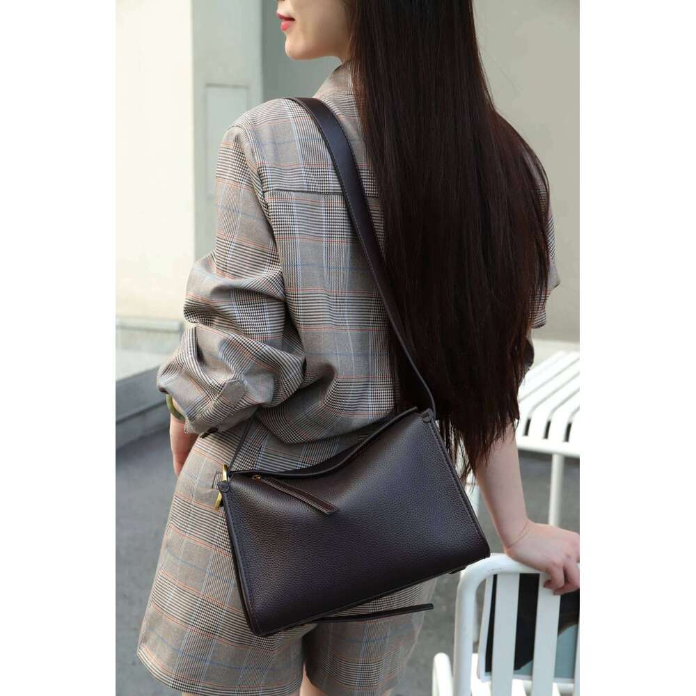 Genuine Leather Women's Crossbody Black Bags Designer Cowhide Wide Shoulder Straps Pillow Bag Ebony Gray