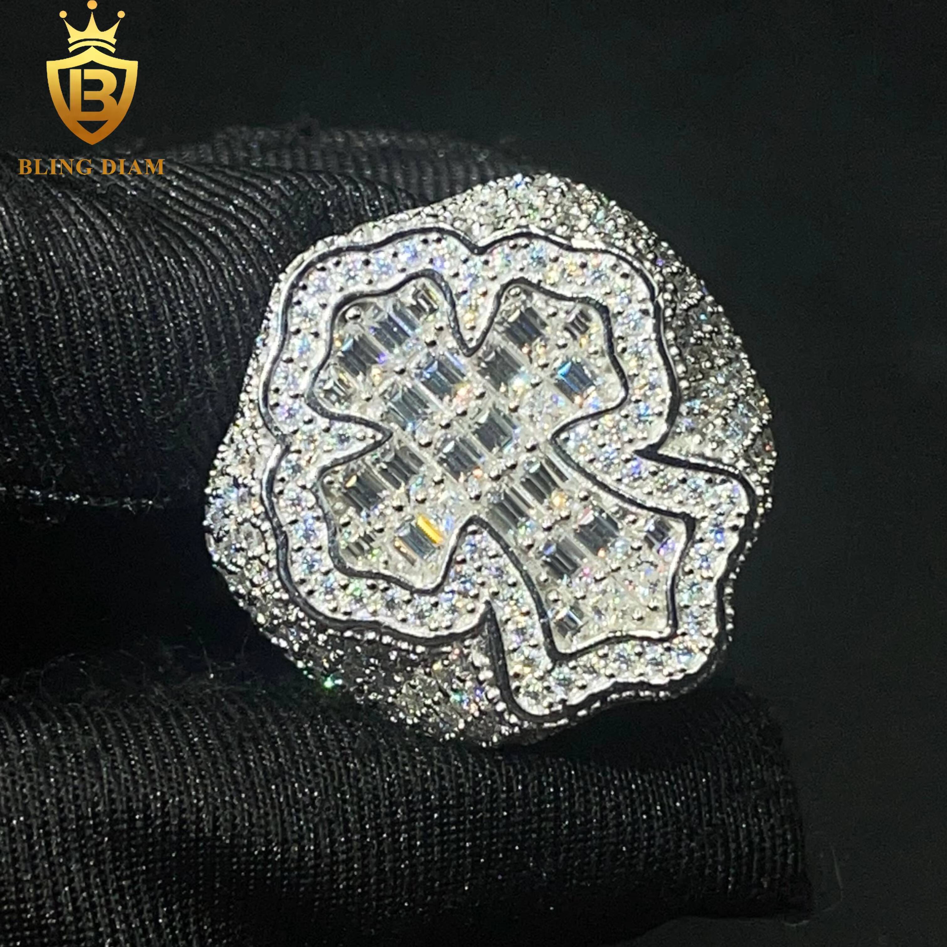 Hot Sale Hip Hop Jewelry Ring 925 Silver Ice Out VVS Moissanite Fully Diamond Mens Cross Rings