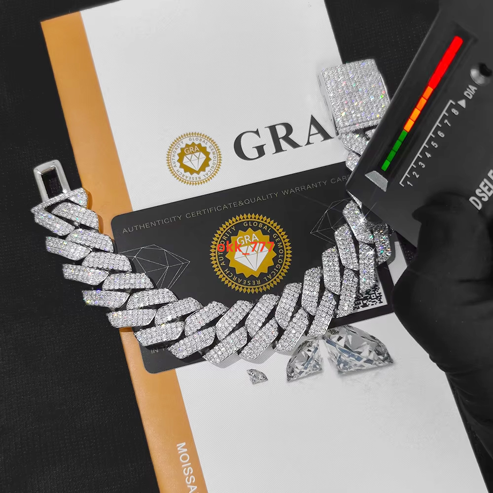 NUOYA High Quality 925 Sterling Silver Cuban Necklace Hip Hop Jewelry Shiny VVS Diamond Prong Miami Cuban Link Chain for Women