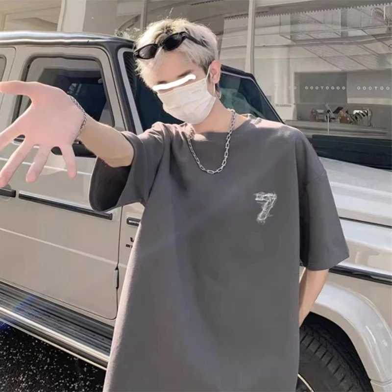 2025 Summer Goth Seven Printed Short Sleeve Tshirt Mens Hip Hop Fashion Cotton Oversized T-shirts High Street Y2K Tee Tops Y250819