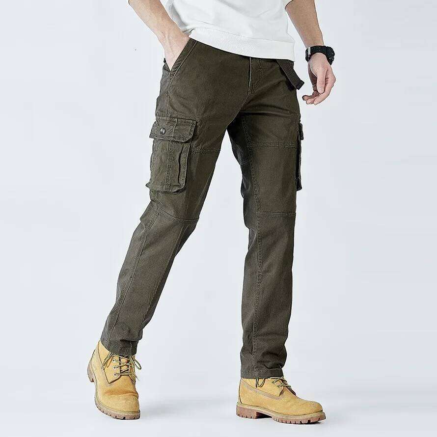 2025 Men's Cargo Pants Straight Leg Cotton Stretch Tactical Trouser Male Military Outdoor Camping Fishing Casual Work Wear Khaki