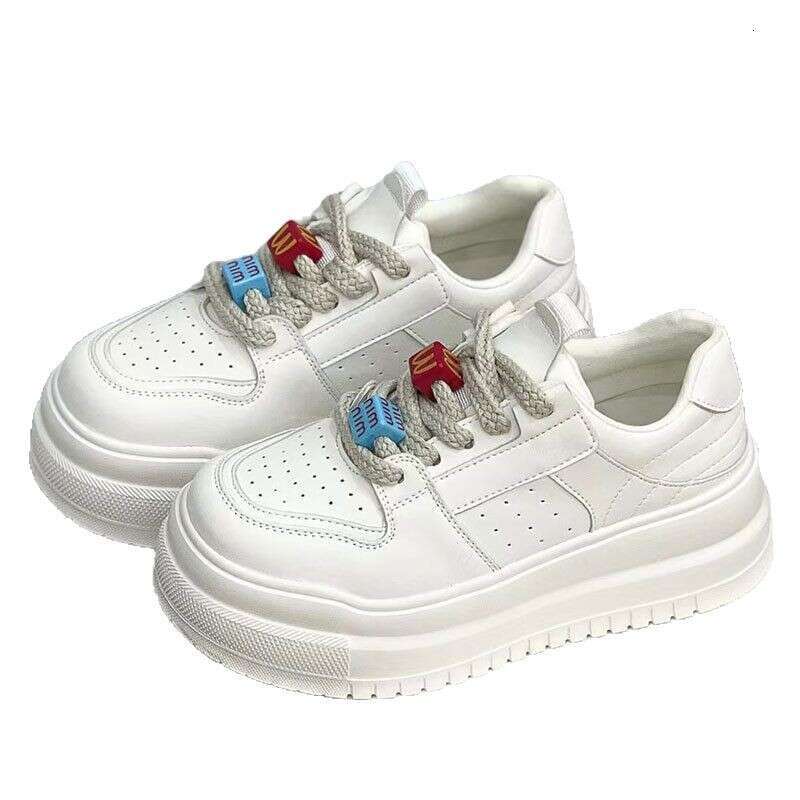 2025 Spring Summer New Genuine Leather Women's Thick Height Increase 6CM White Shoes Platform Sole Casual Versatile Sneakers