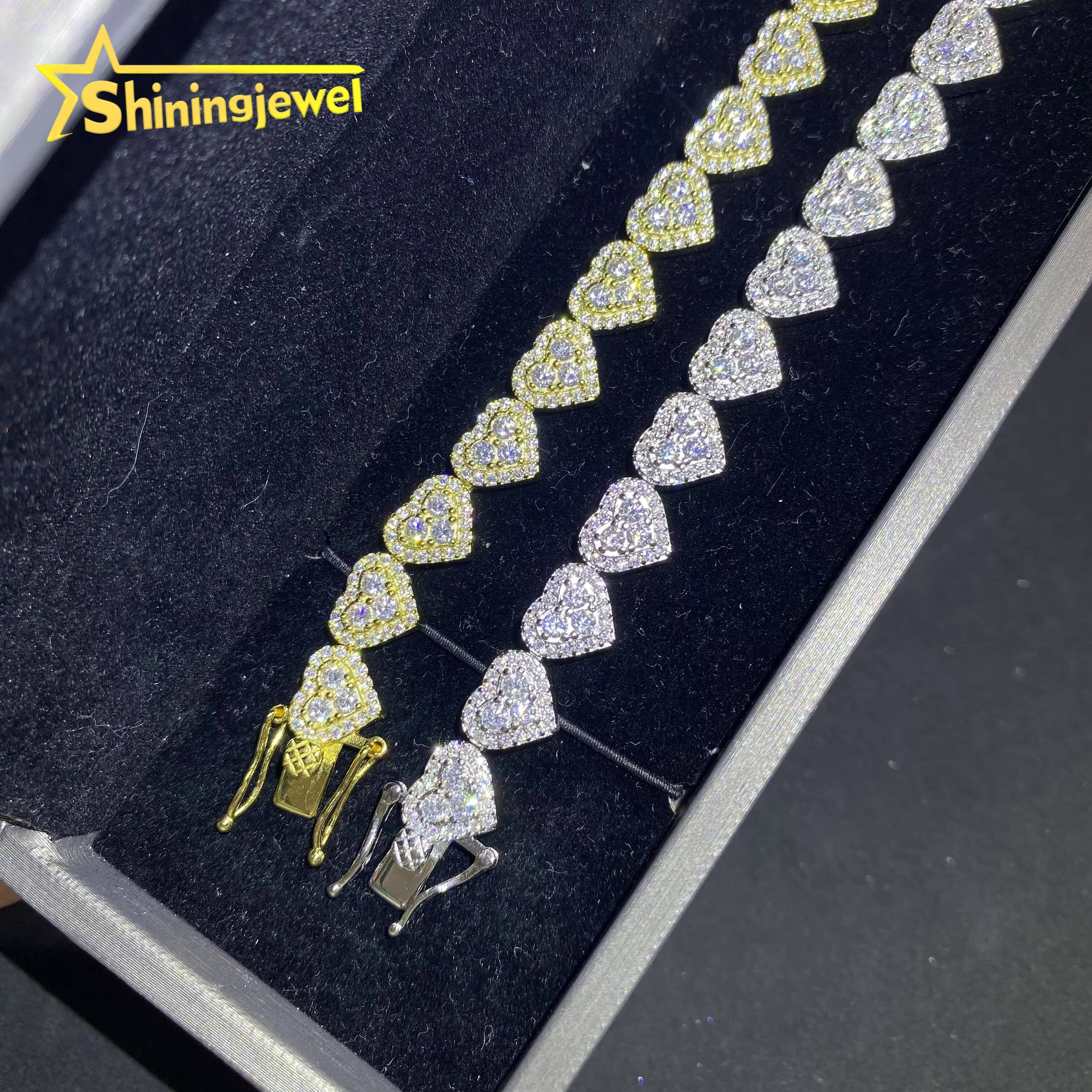 Fast Shipping 8mm 925 Silver Iced Out Cuban Link Chain VVS D Moissanite Diamond Jewelry Heart Design Miami Cuban Bracelet