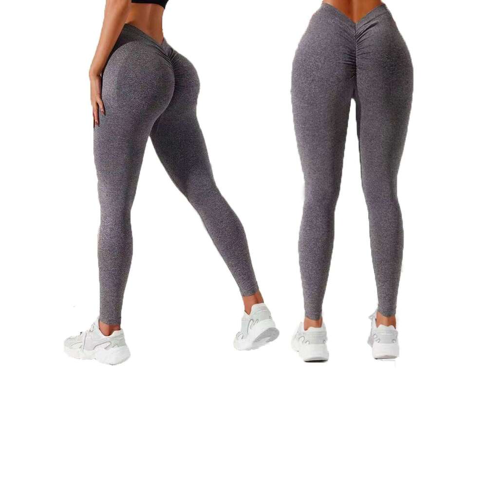 2-piece set of V-shaped butt lifting solid color trousers, yoga fiess and daily wear